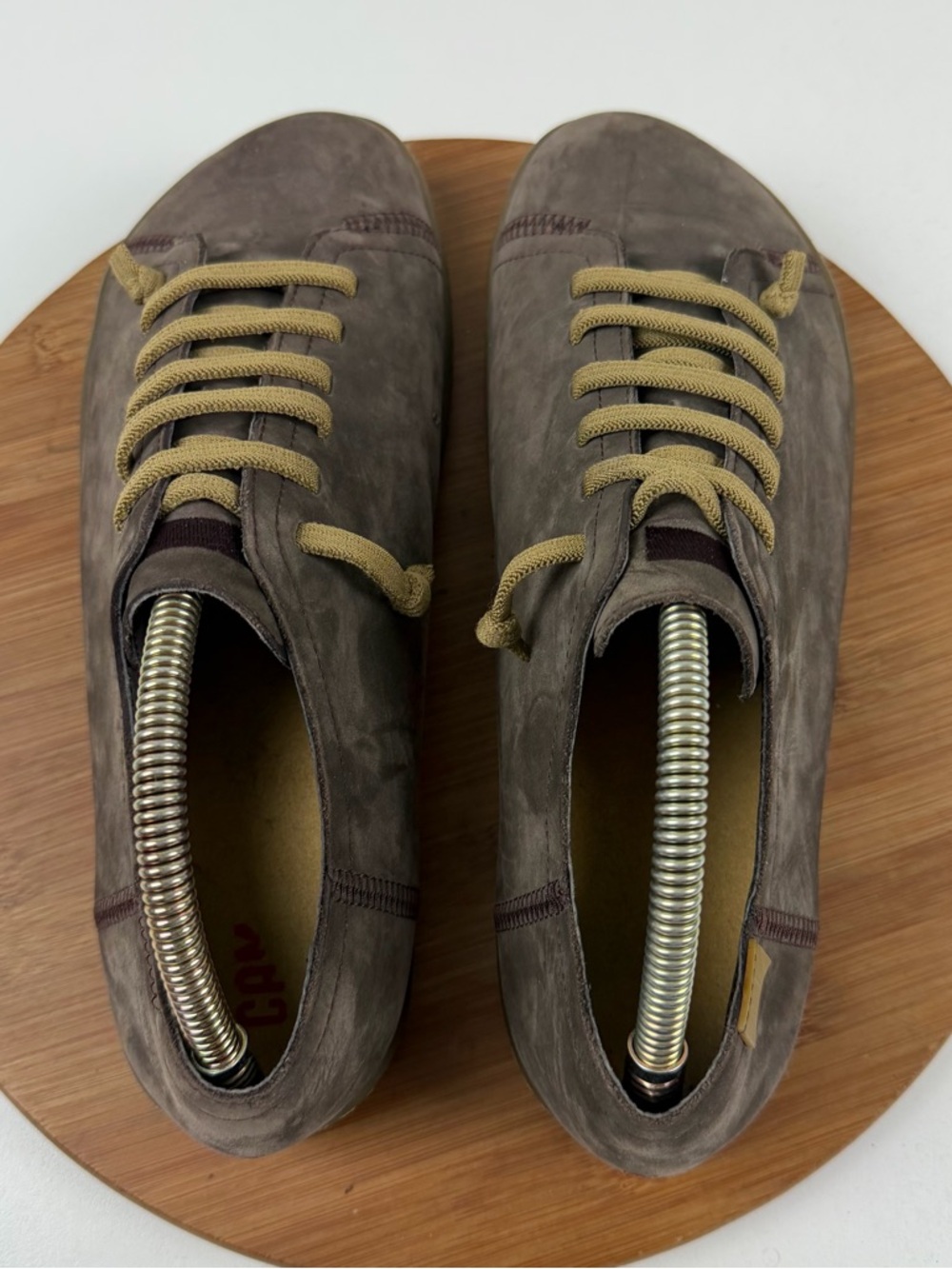 Camper Men's Suede Sneakers in Taupe with Olive Laces - Picture 5 of 10
